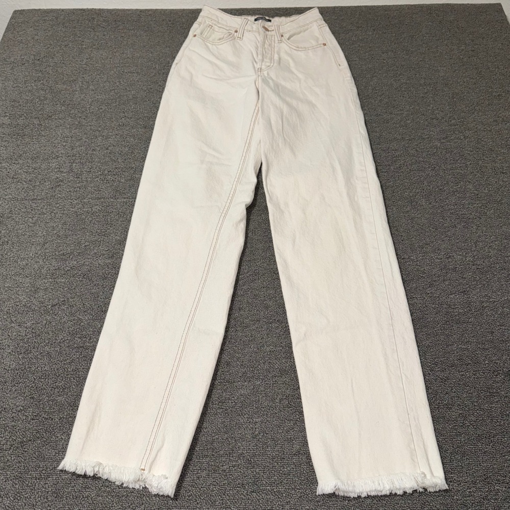 Wild Fable High Rise Straight Leg Jeans Cream Off‎ White Frayed Hem Womens 00